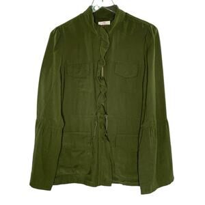 Hummingbird M Womens Army Green Utility Jacket Ruffle Pocket Flare Cuff